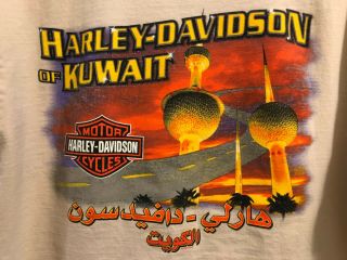 EXTREMELY Rare Harley Davidson TShirt TAN HD Kuwait Arabic VINTAGE - Size LARGE 3