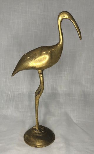Vintage Large Brass Flamingo Heron Crane Figurine Statue Bird