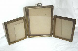 Vintage Tri Fold Picture Frame Gold Tone Metal