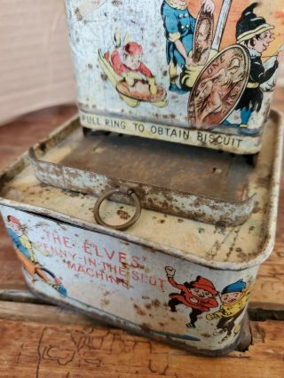 Antique Huntley & Palmers British Biscuit Tin ' Penny in the Slot ' 1936 3
