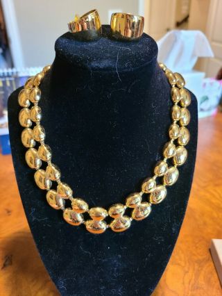 Vintage Napier Chain Collar Fashion Necklace And Non Branded Earrings