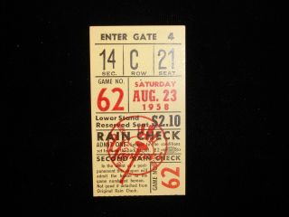August 23,  1958 Chicago White Sox @ York Yankees Ticket Stub