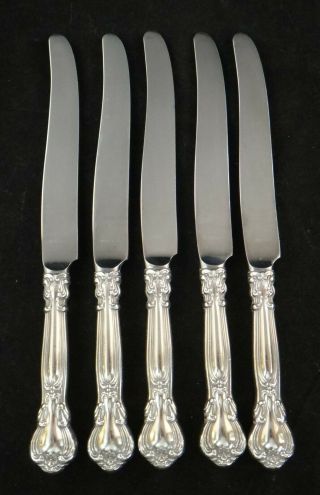 Set Of 5 Gorham Chantilly 8 7/8” Knives With Sterling Silver Hollow Handles.