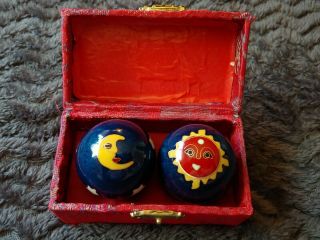 Vintage Baoding Balls Stress Relief Meditation Chime Music Moon & Sun China Read