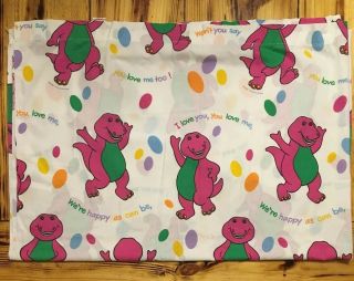 Barney The Dinosaur Flat Bed Sheet Twin " I Love You " Vintage 1992