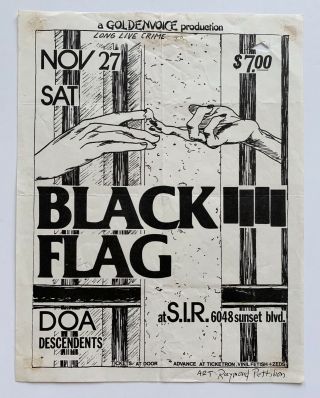1982 Black Flag Flyer Descendents Doa Raymond Pettibon Punk Poster Misfits