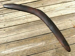 Vintage Black Australian Aboriginal Hunting Boomerang,  W/ Resin Plugs