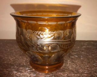 Antique Amber Cut To Clear Bohemian Glass Bowl C.  1920