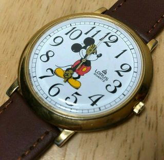 Vintage Disney Mickey By Lorus Men Gold Tone Large Quartz Watch Hour Battery