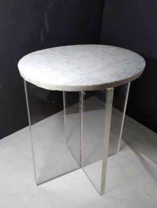 Vintage Marble Top Clear Lucite/acrylic Base Table Plant Stand - Mid Century Mod