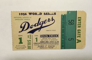 October 3 1956 Game 1 World Series Ticket Stub Brooklyn Dodgers Vs Ny Yankees