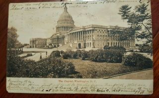 Vintage The Capitol Washington Dc Postcard Ben Franklin One Cent Stamp 1907