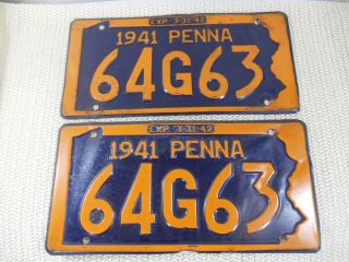 Vintage Pair 1941 Pennsylvania License Plates 64g63 Exp.  3 - 31 - 42