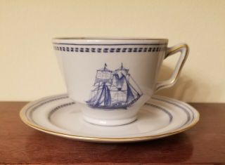 Vintage Spode Trade Winds Blue Cup & Saucer Set.  Brig 1820.  Perfect.