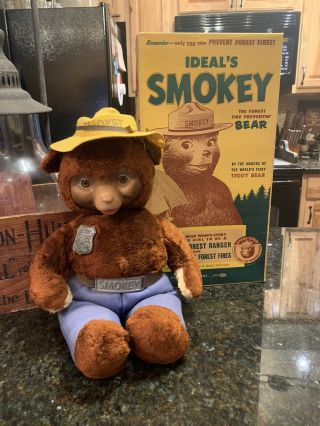 1950’s Ideal Smokey The Bear Stuffed Bear With Box