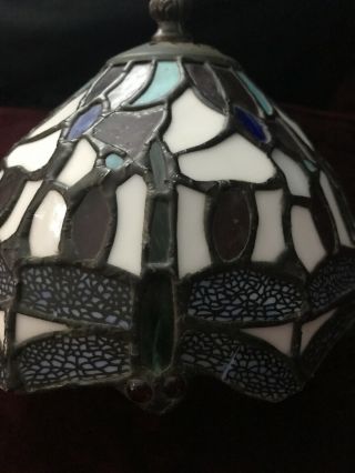 Vintage Stained Leaded Slag Glass Lamp Shade - Tiffany - 7.  5 Inches Dragonfly