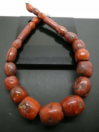 Antique Red Jasper Gemstone Mixed Shape Nigeria African Trade Bead Necklace 18 "