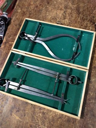Vtg Amt Calipers,  Machinist / Woodworking Tool Set In Wooden Case