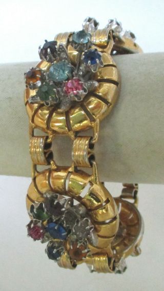 Vintage Multi - Color Rhinestone Link Bracelet