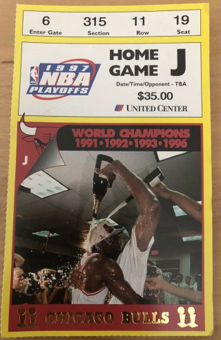 1997 Chicago Bulls Nba Finals Jazz Game 1 Ticket Stub J Michael Jordan Playoffs