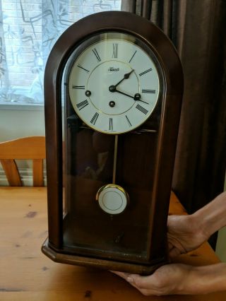 Vintage Hermle Westminster Chime 5 Rods Wall Clock With Key.