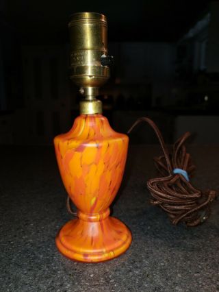 Vintage Czech Bohemian Ruckl ? Studio Art Glass Orange Spatter Canari ? Lamp