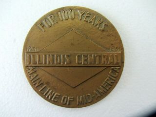 Vintage Illinois Central Railroad Medallion,  100 Anniversary Medallion,  Bronze M