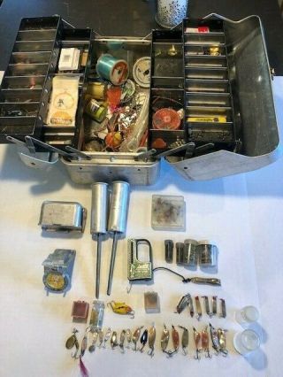 Vintage My Buddy Metal Tackle Box Full Of Old Fishing Lures & Abalone Lures