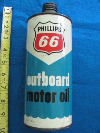 Vintage Phillips 66 Outboard Motor Oil Cone Top S.  A.  E.  30 Empty Quart Can