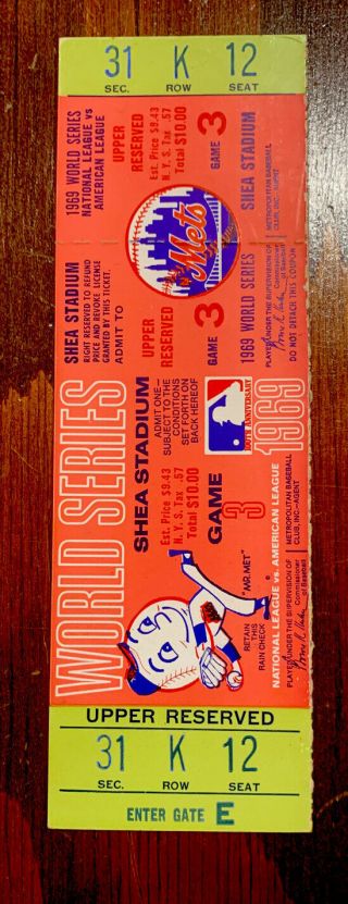 NY METS 1969 World Series Game 3 Ryan Win full Ticket 2
