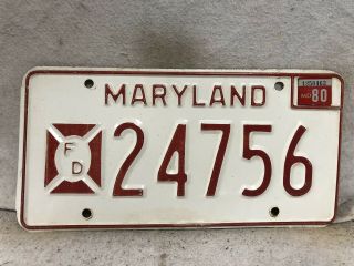 Vintage 1980 Maryland Firefighter License Plate