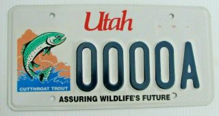 Utah Wildlife Future Cutthroat Trout Fish License Plate " 0000 A " Sample Ut