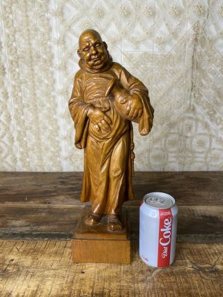 Large Vintage Antique Hand Carved Wood Wooden Figurine,  Monk Religious Statue.