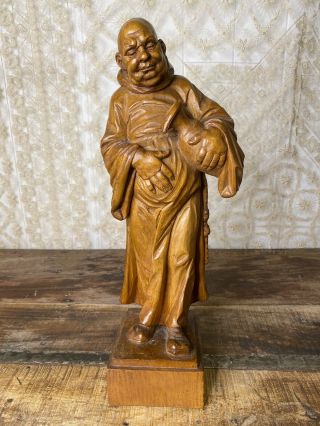 Large Vintage Antique Hand Carved Wood Wooden Figurine,  Monk Religious Statue. 2