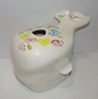 Vintage Large Ceramic Whale Flowers Floral Tissue Box Cover