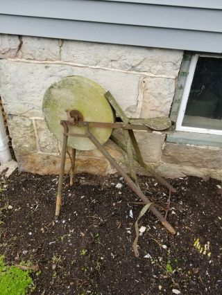 Antique Grinding Stone Wheel With 19 In.  Wheel Pedal Vintage Decor
