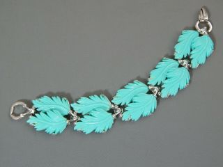 Vintage Unsigned Lisner Turquoise Thermoset Lucite Leaf Panel Bracelet 7 "