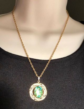 Premier Designs Jewelry 18 " Vintage Gold Pendant Necklace Green Stone
