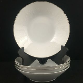 Set Of 4 Vtg Soup Bowls By Noritake Reina White Floral Platinum Trim 6450q Japan