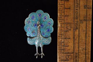Vintage Siam Sterling Silver & Blue Enamel Peacock Pin Hinged 576