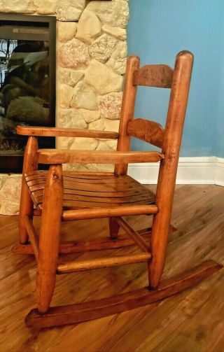 Vintage Child Rocking Chair Solid Hard Wood Kids Rocker Sturdy