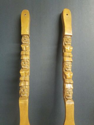 Large Vintage Mid Century Hand - Carved Tiki Wooden Fork & Spoon Wall Hanging Set 3