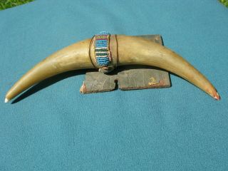 Old Native American Antique Ghost Dance Stick Bead And Horn Top As Found