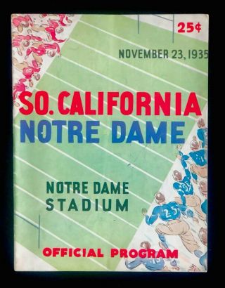 1935 Notre Dame Vs.  Usc Football Game Program Notre Dame Stadium