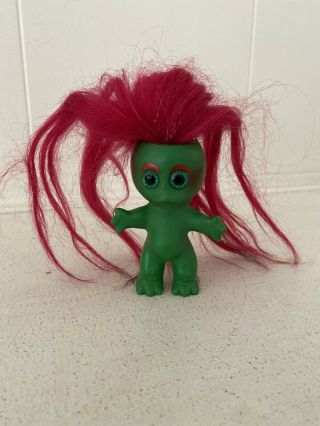 Vintage 1964 L.  Khem Green Body Troll Doll Pink Hair & Green Eyes
