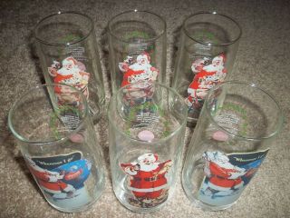 Vtg Rare Coca Cola Santa Claus Happy Holidays Haddon Sundblom 6 Glasses W/ Box