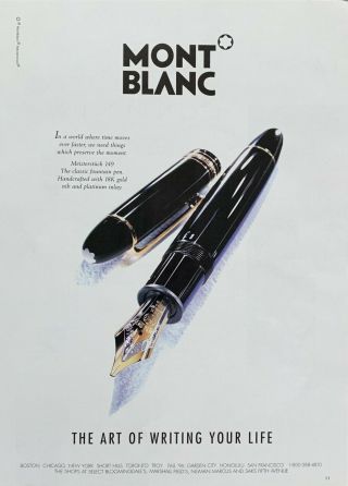 1996 Mont Blanc The Art Of Writing Your Life Vintage Print Ad
