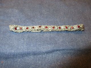 Vintage Silver Tone Chain Link Bracelet W/ Red & Clear Rhinestones - 7 Inches
