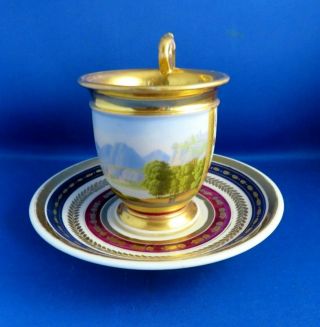 Antique 19thc French Empire Style Porcelain Cabinet Cup & Saucer -
