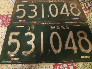1937 Massachusetts License Plates Matched Pair